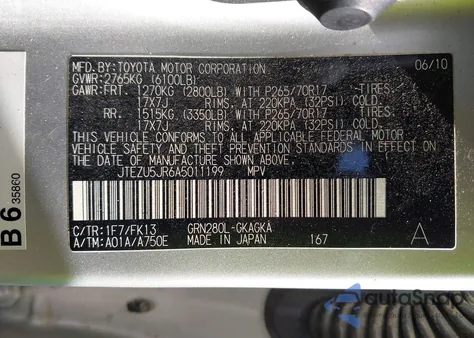 2010 Toyota 4Runner Sr5 V6 z USA, uszkodzony, nr VIN JTEZU5JR6A5011199